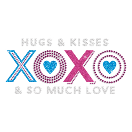 Pretty Love Hugs & Kisses Iron-on Bling Rhinestone Transfer